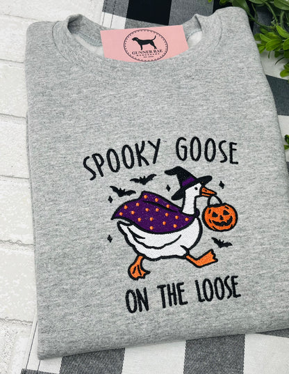 SPOOKY GOOSE ON THE LOOSE Embroidered T-shirt or Sweatshirt
