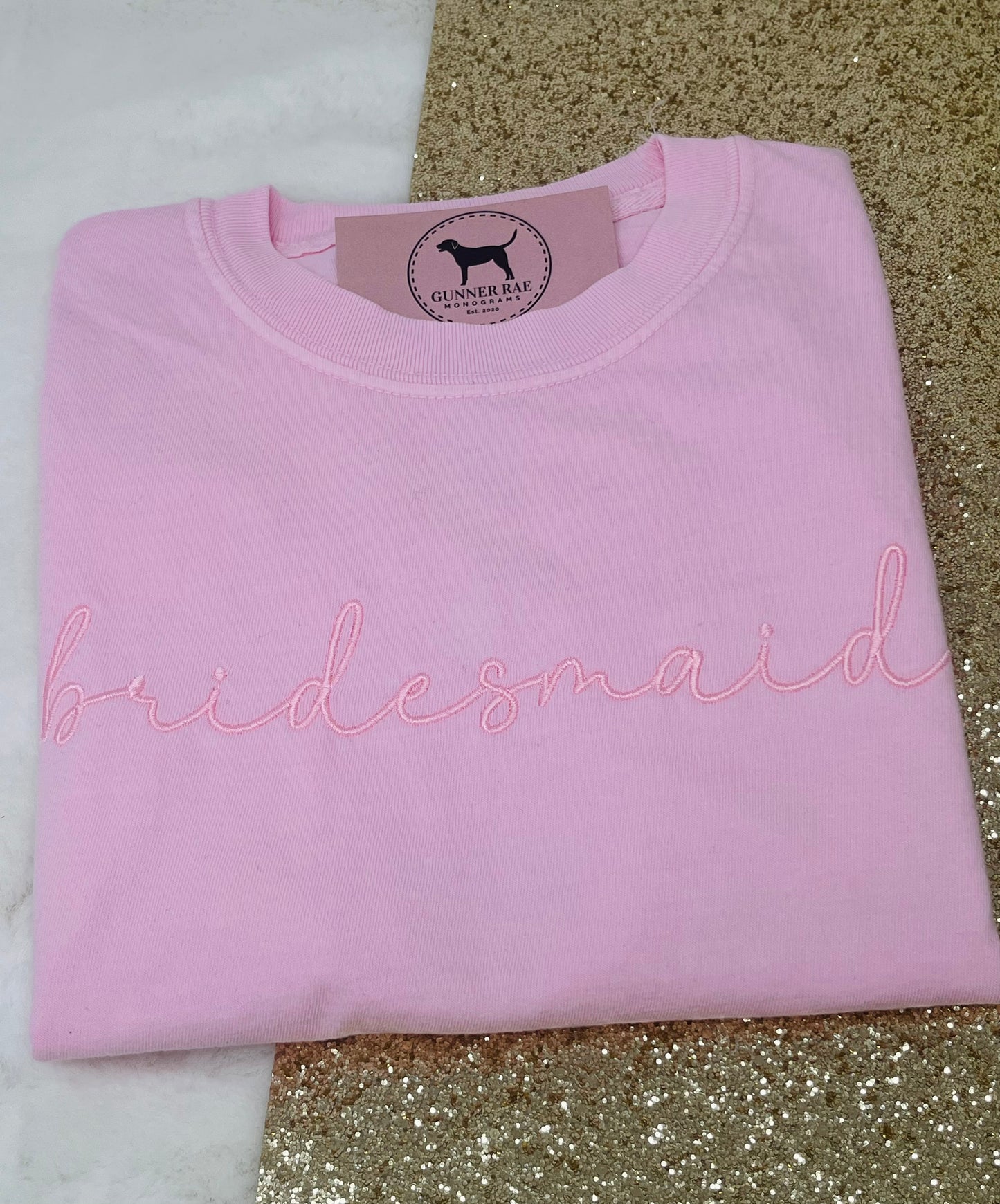 BRIDESMAID Custom Embroidered T-shirt or Sweatshirt SCRIPT FONT