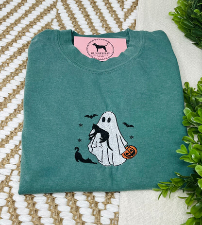 GHOST WITH CATS Embroidered T-shirt or Sweatshirt