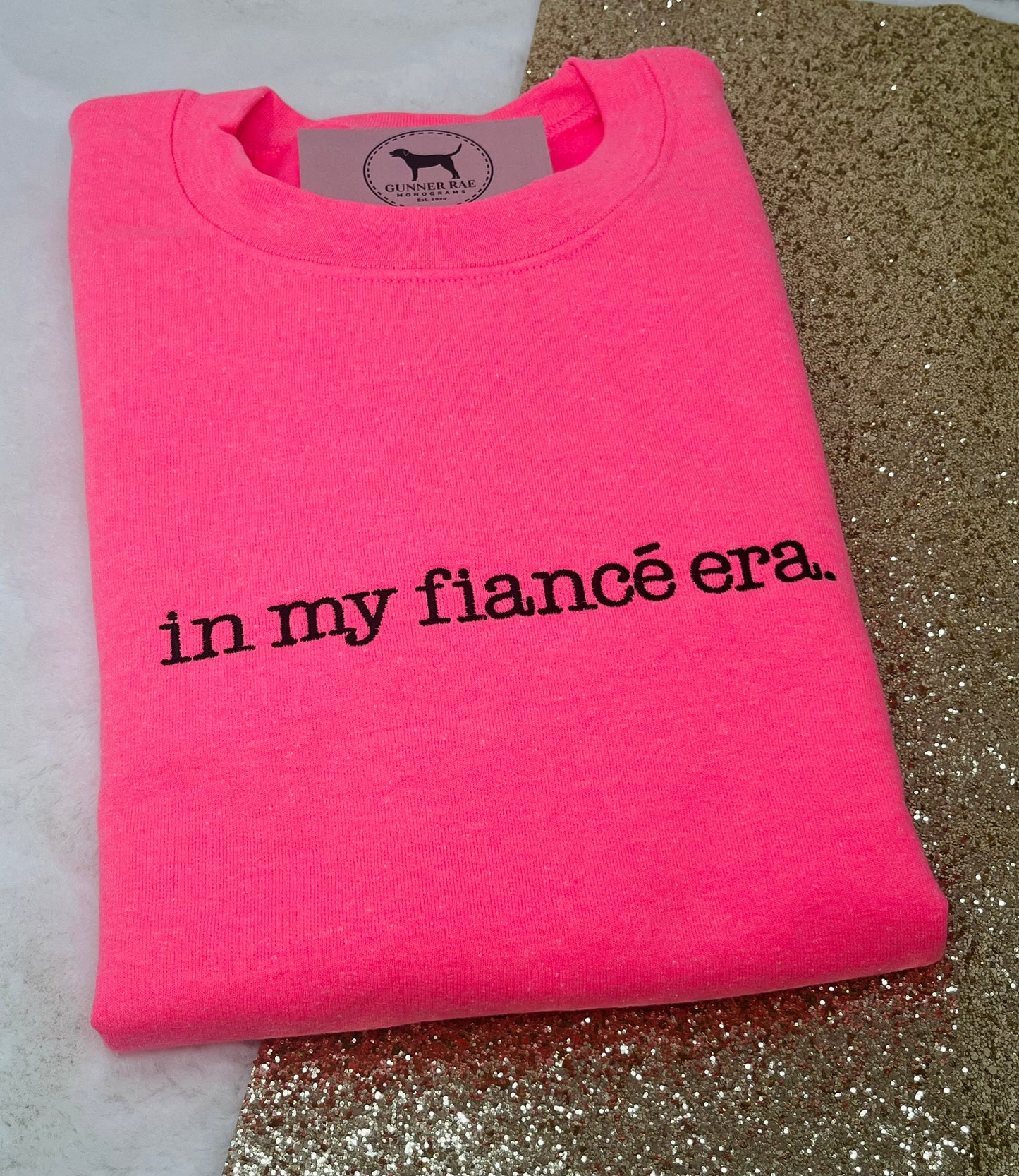IN MY FIANCÉ ERA Custom Embroidered T-shirt or Sweatshirt TYPEWRITER FONT
