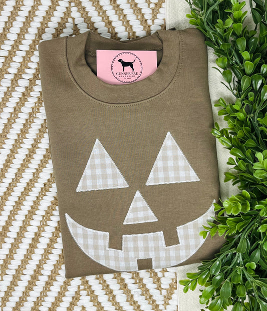 GINGHAM JACK-O-LANTERN FACE Applique Embroidered T-shirt or Sweatshirt