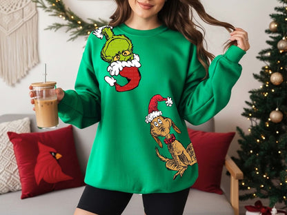 CHRISTMAS GREEN MONSTER AND DOG Graphic T-shirt or Sweatshirt