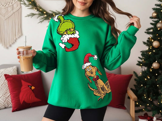 CHRISTMAS GREEN MONSTER AND DOG Graphic T-shirt or Sweatshirt