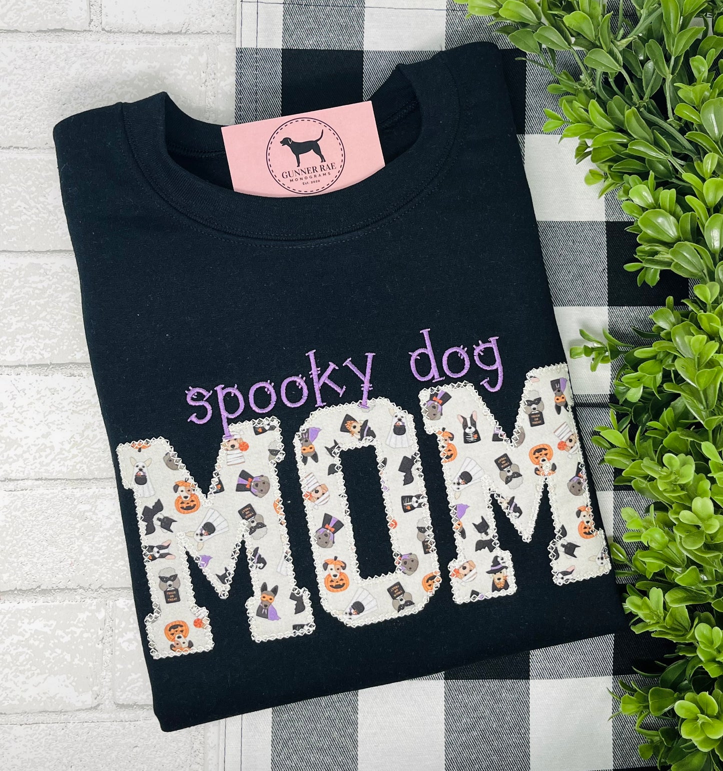 SPOOKY DOG MOM Applique Embroidered T-shirt or Sweatshirt