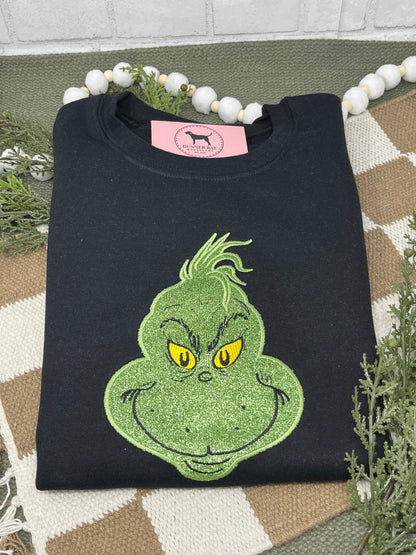 GLITTER GREEN MONSTER APPLIQUE Embroidered T-shirt or Sweatshirt