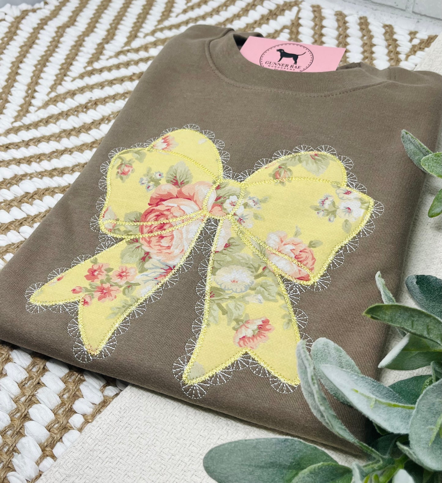 LACE BOW APPLIQUE Custom Embroidered T-shirt or Sweatshirt