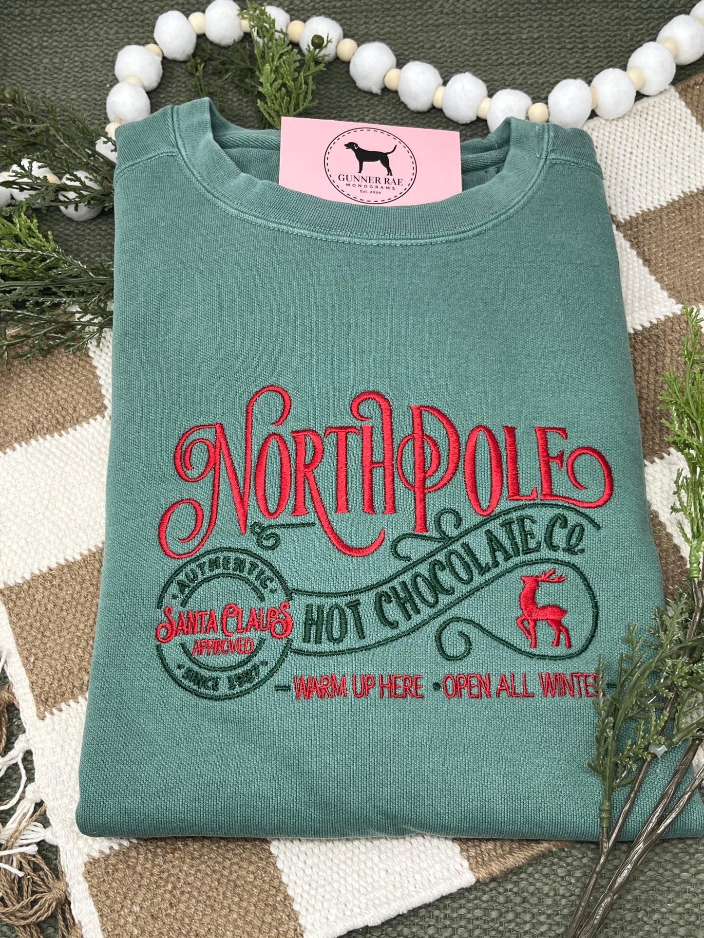 NORTH POLE HOT CHOCOLATE CO Embroidered T-shirt or Sweatshirt
