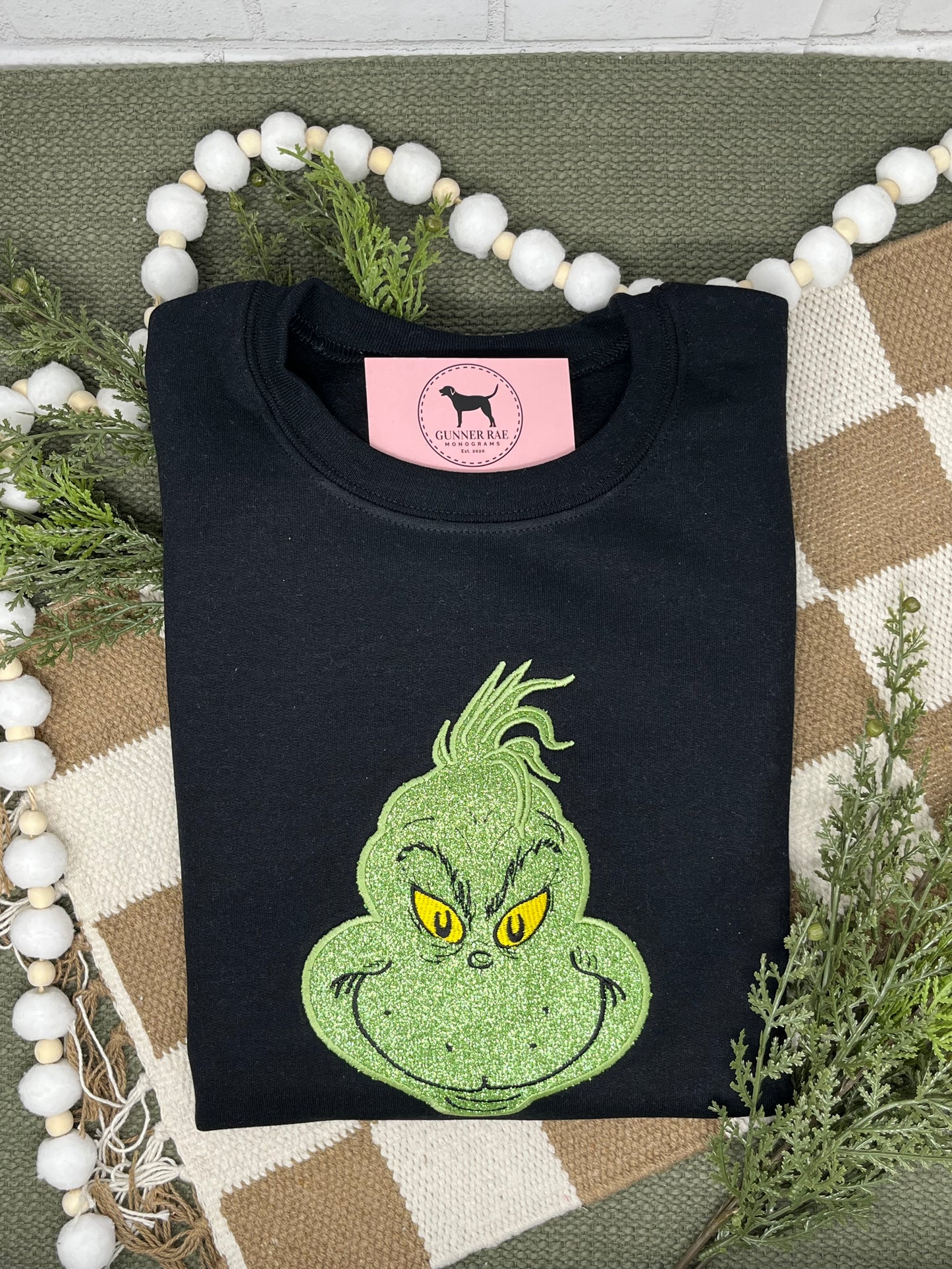 GLITTER GREEN MONSTER APPLIQUE Embroidered T-shirt or Sweatshirt