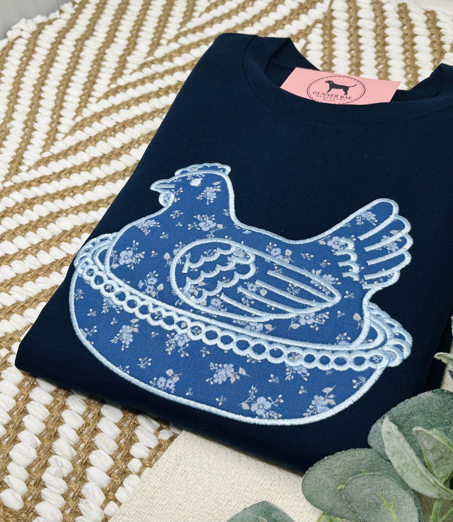 HEN ON A NEST APPLIQUE Custom Embroidered T-shirt or Sweatshirt