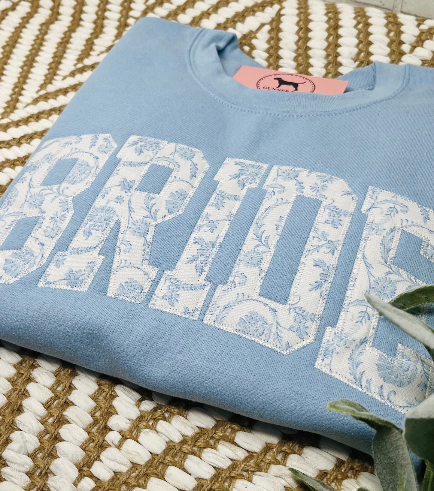 BRIDE BLUE FLORAL Custom Applique Embroidered T-shirt or Sweatshirt