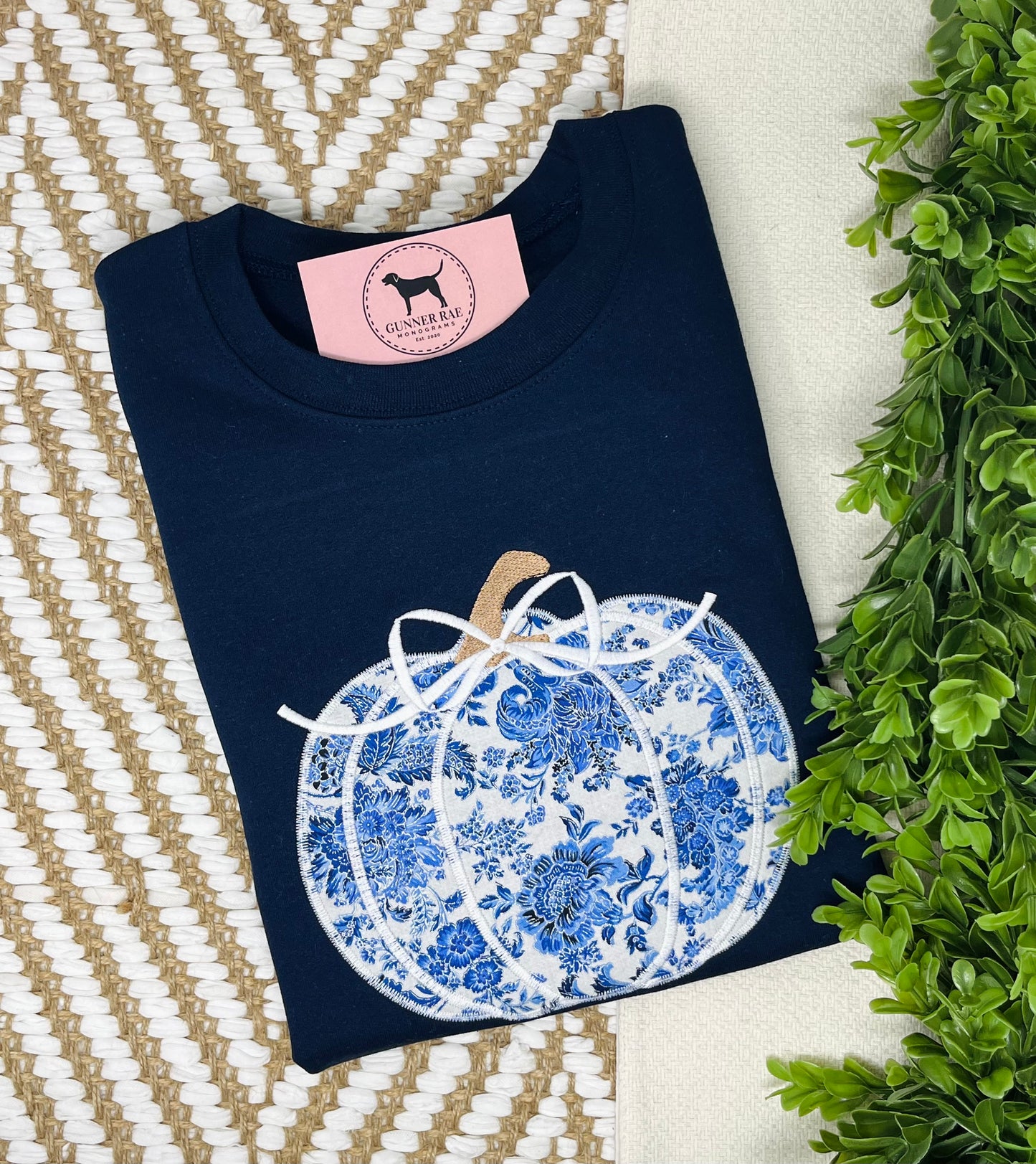 BLUE FLORAL BOW PUMPKIN Applique Embroidered T-shirt or Sweatshirt