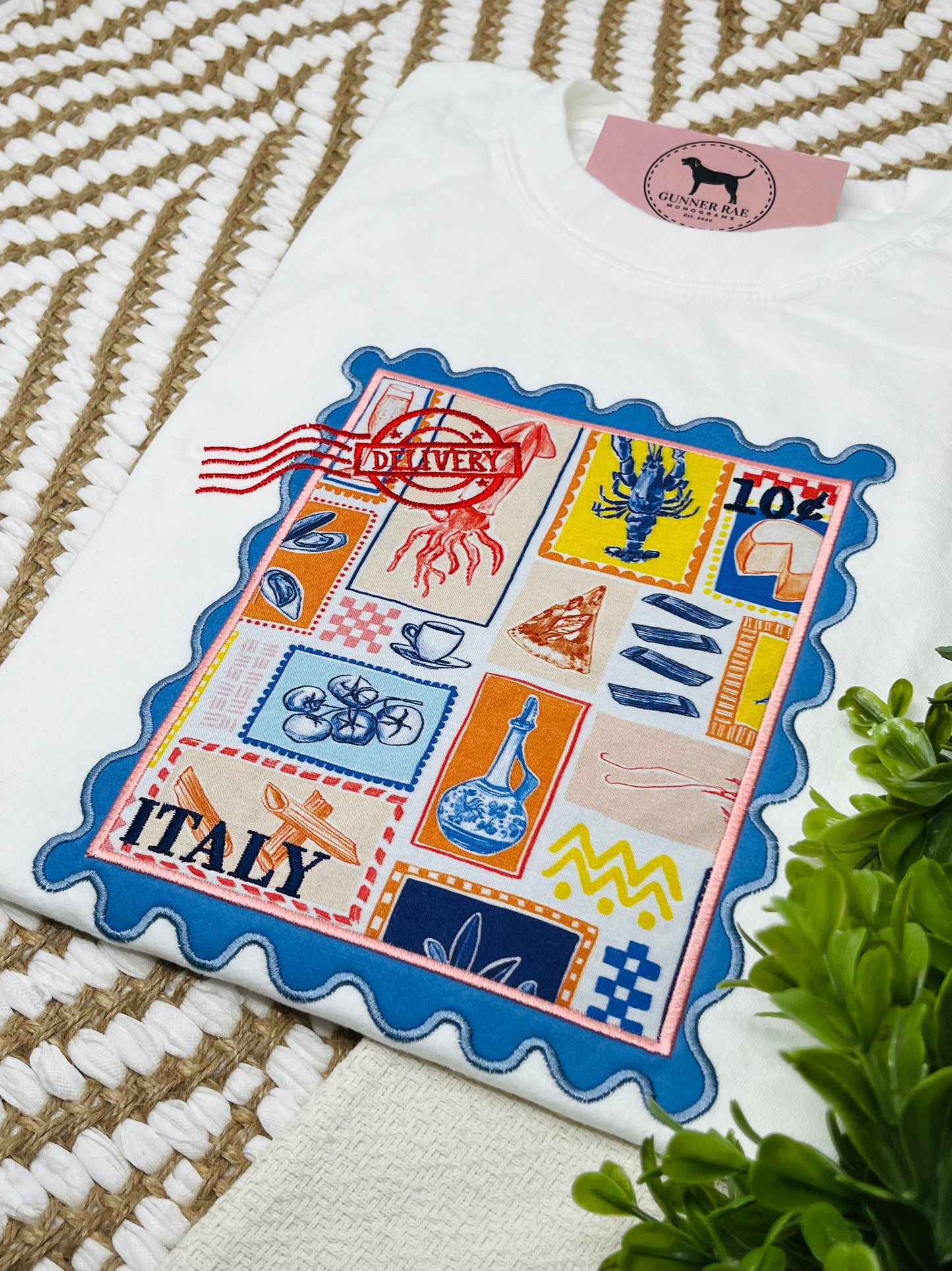 Italian Stamp Applique T-shirt or Sweatshirt