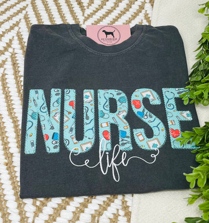 NURSE LIFE Applique T-shirt or Sweatshirt