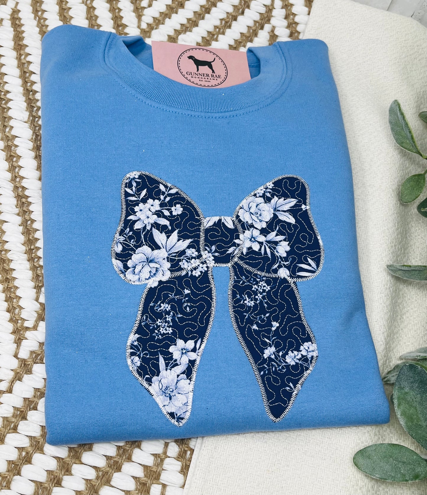 QUILTED BOW Applique Embroidered T-shirt or Sweatshirt