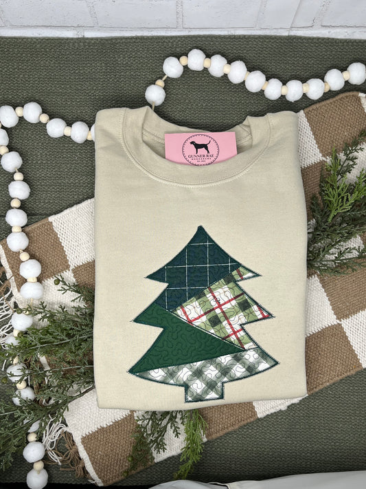 QUILTED PATCHWORK TREE APPLIQUE Embroidered T-shirt or Sweatshirt