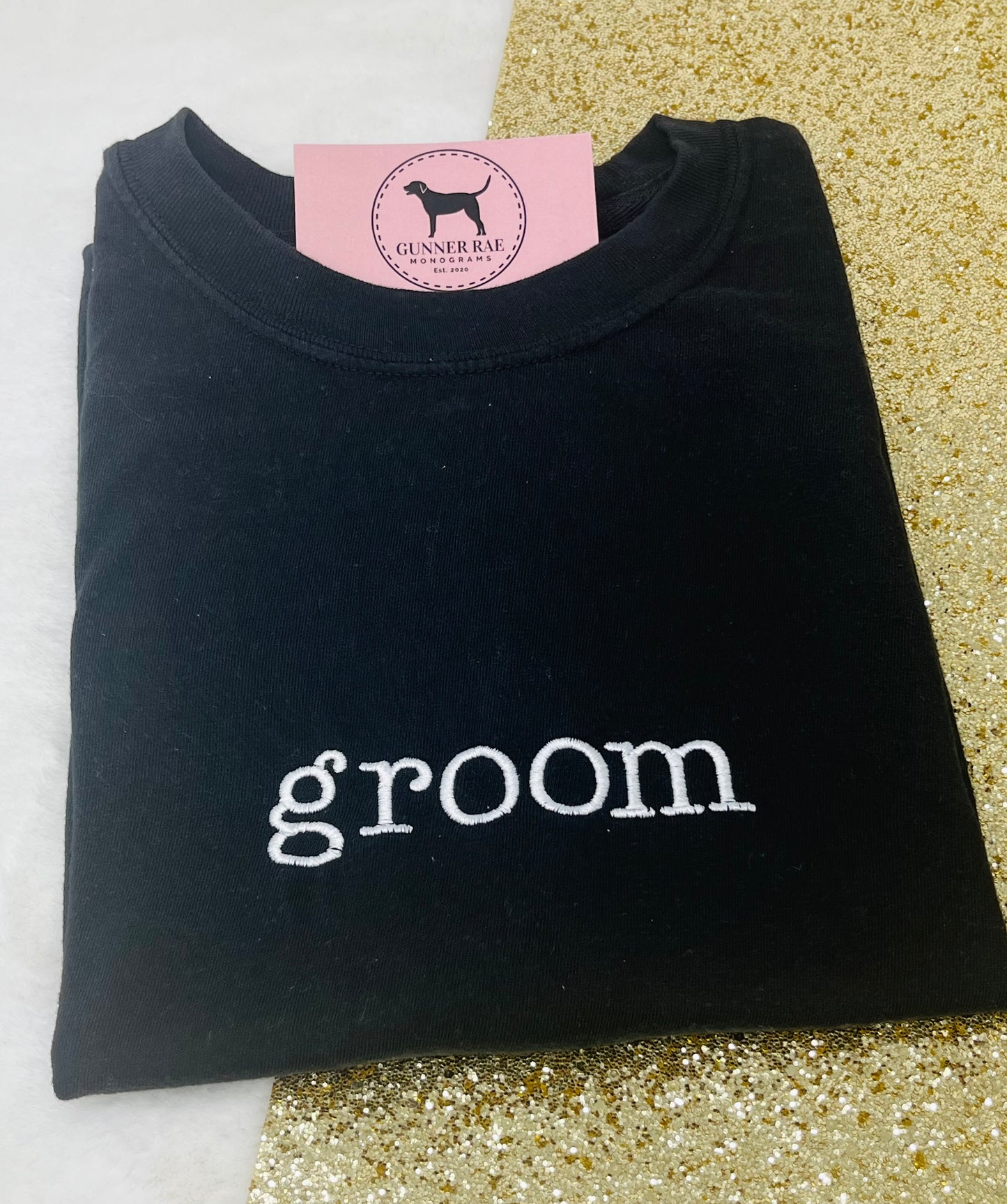 GROOM Custom Embroidered T-shirt or Sweatshirt TYPEWRITER FONT