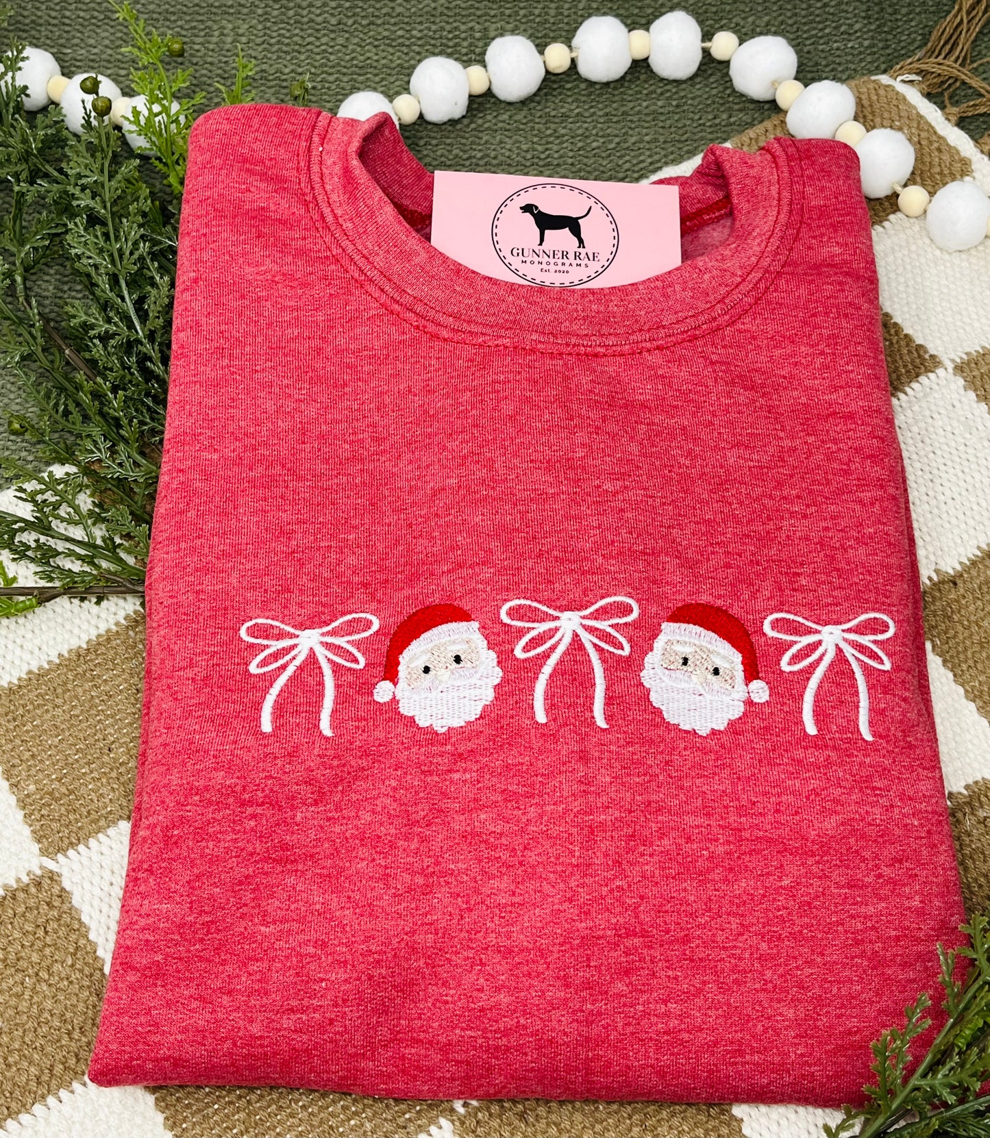 SANTA BOWS Embroidered T-shirt or Sweatshirt