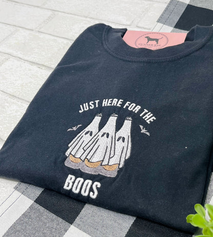 HERE FOR THE BOOS GHOST Embroidered T-shirt or Sweatshirt