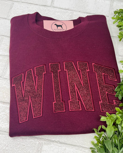 WINE GLITTER  APPLIQUE Custom Embroidered T-shirt or Sweatshirt