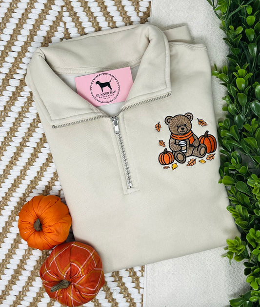 FALL BEAR Embroidered 1/4 Zip Sweatshirt