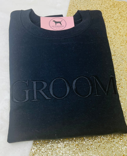 GROOM Custom Embroidered T-shirt or Sweatshirt TNR FONT