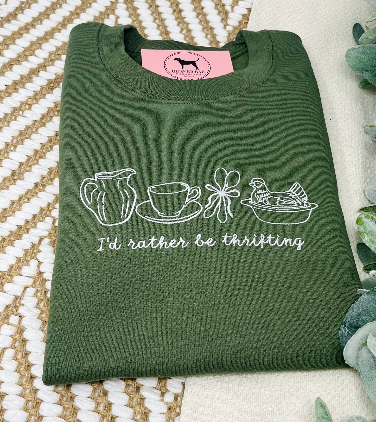 I'D RATHER BE THRIFTING Custom Embroidered T-shirt or Sweatshirt