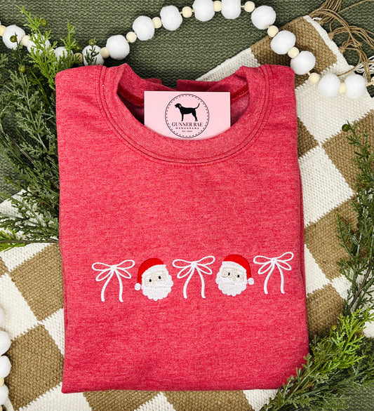 SANTA BOWS Embroidered T-shirt or Sweatshirt