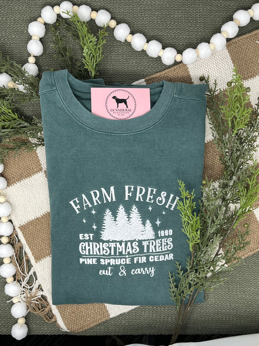 FARM FRESH CHRISTMAS TREES Embroidered T-shirt or Sweatshirt