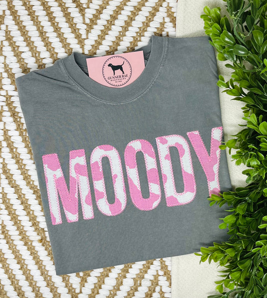 MOODY PINK COWPRINT Applique Embroidered T-shirt or Sweatshirt