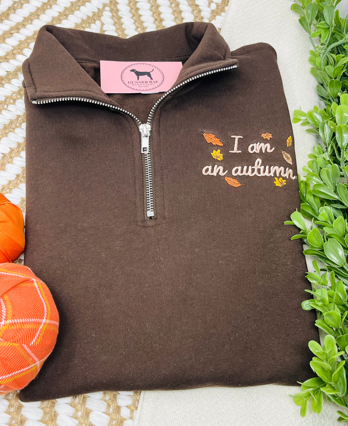 I AM AN AUTUMN Embroidered 1/4 Zip Sweatshirt