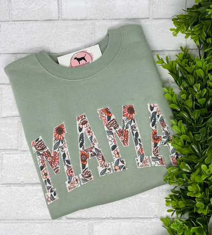 MAMA Applique Embroidered T-shirt or Sweatshirt (ARCHED)