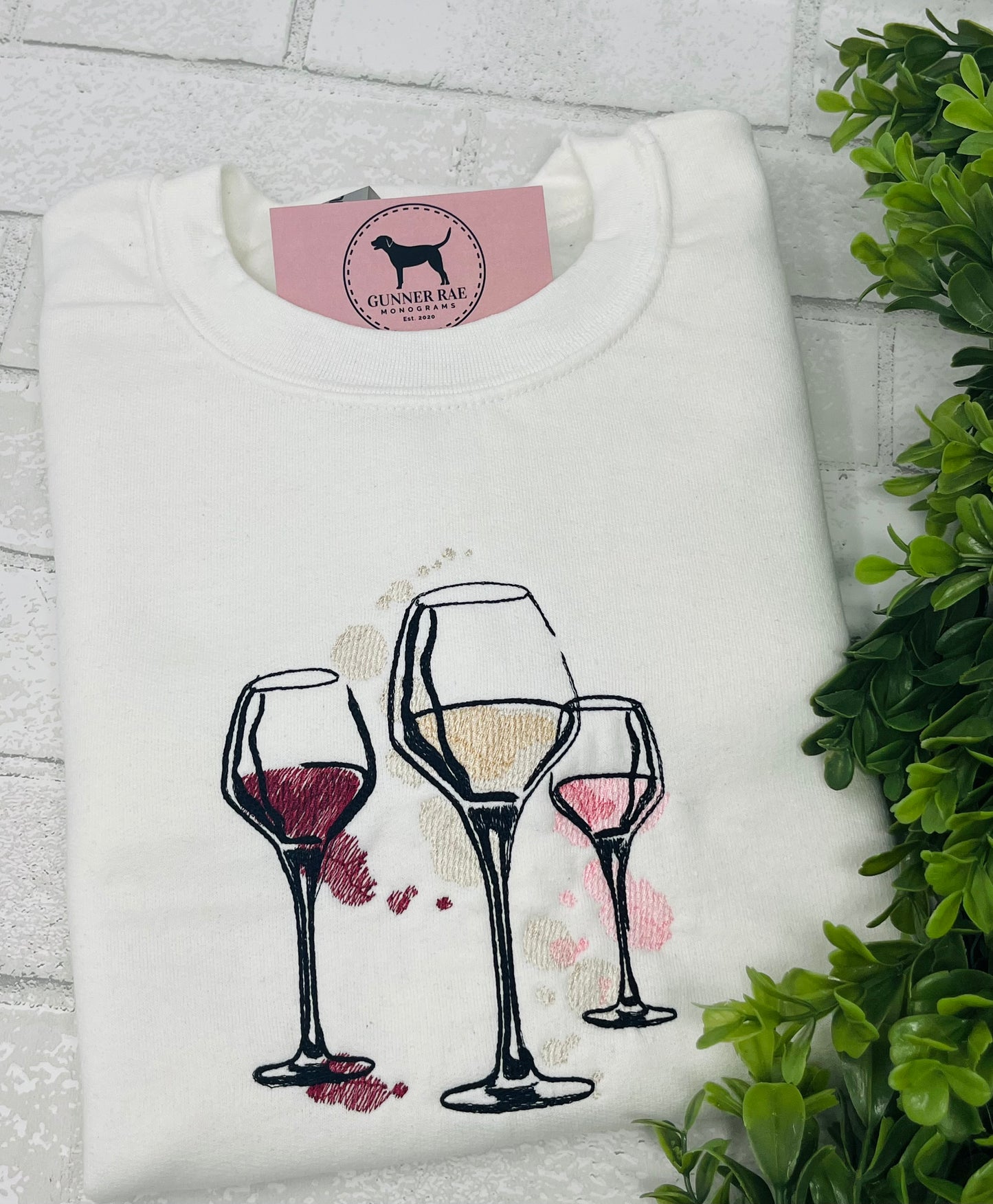WINE GLASSES Custom Embroidered T-shirt or Sweatshirt