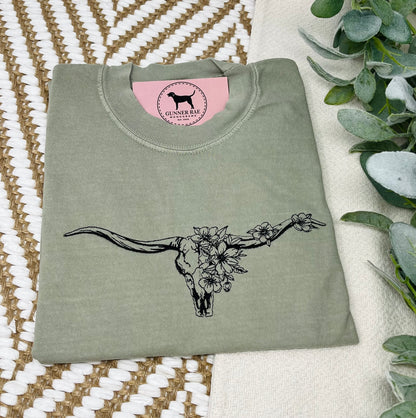 FLORAL LONGHORN Embroidered T-shirt or Sweatshirt