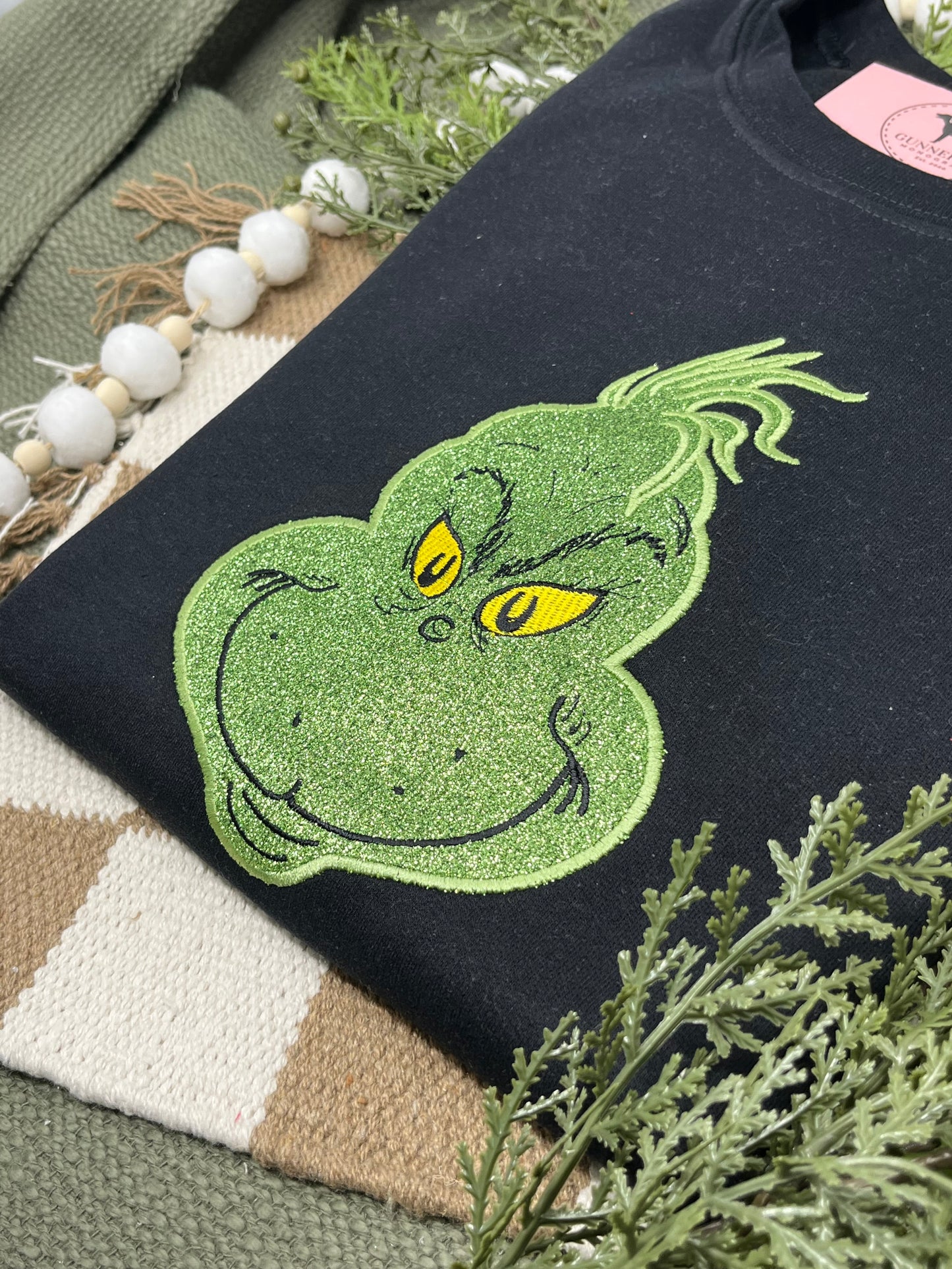 GLITTER GREEN MONSTER APPLIQUE Embroidered T-shirt or Sweatshirt