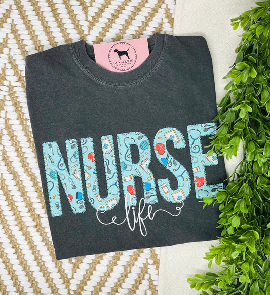 NURSE LIFE Applique T-shirt or Sweatshirt