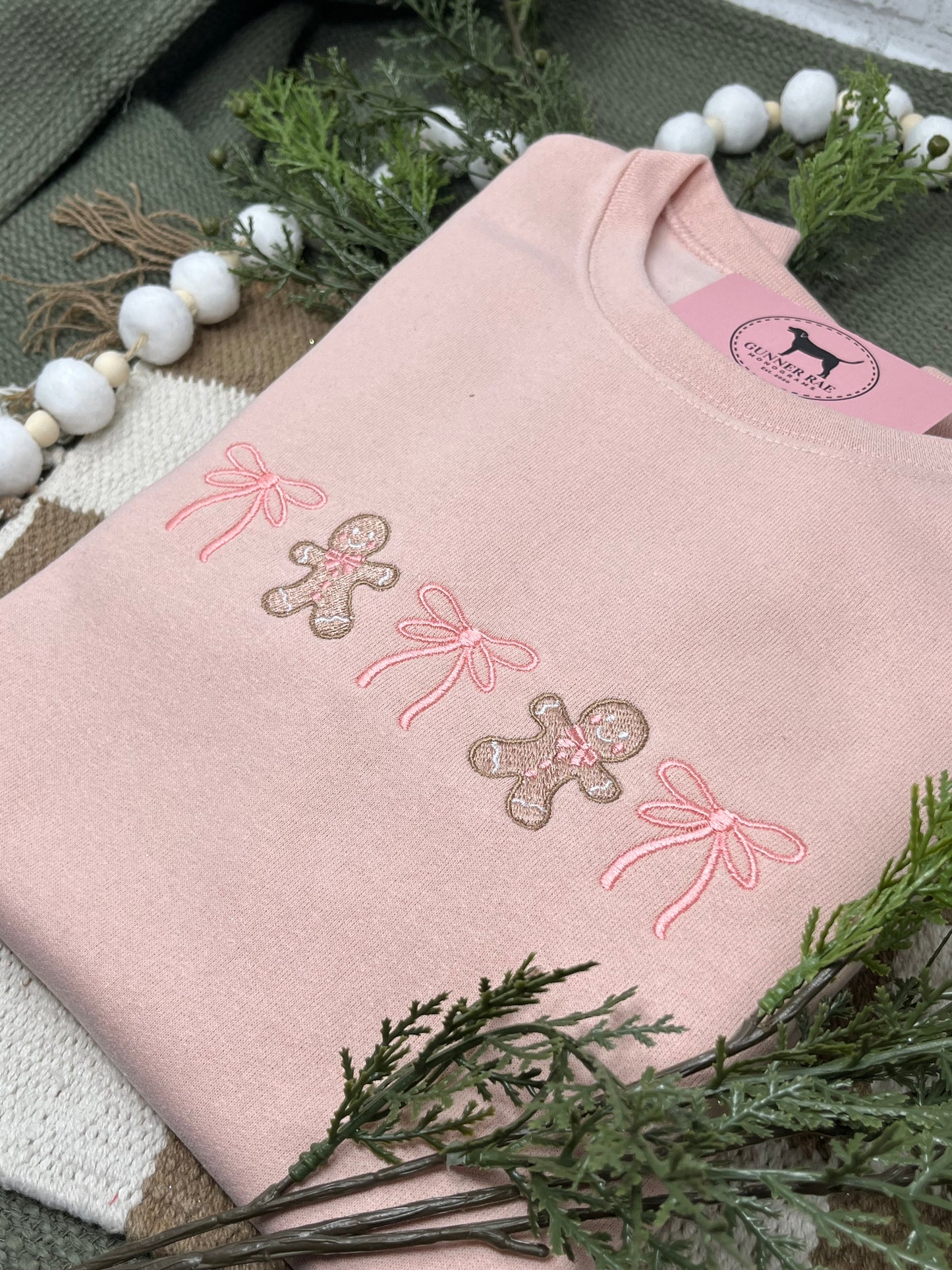 GINGERBREAD BOWS Embroidered T-shirt or Sweatshirt