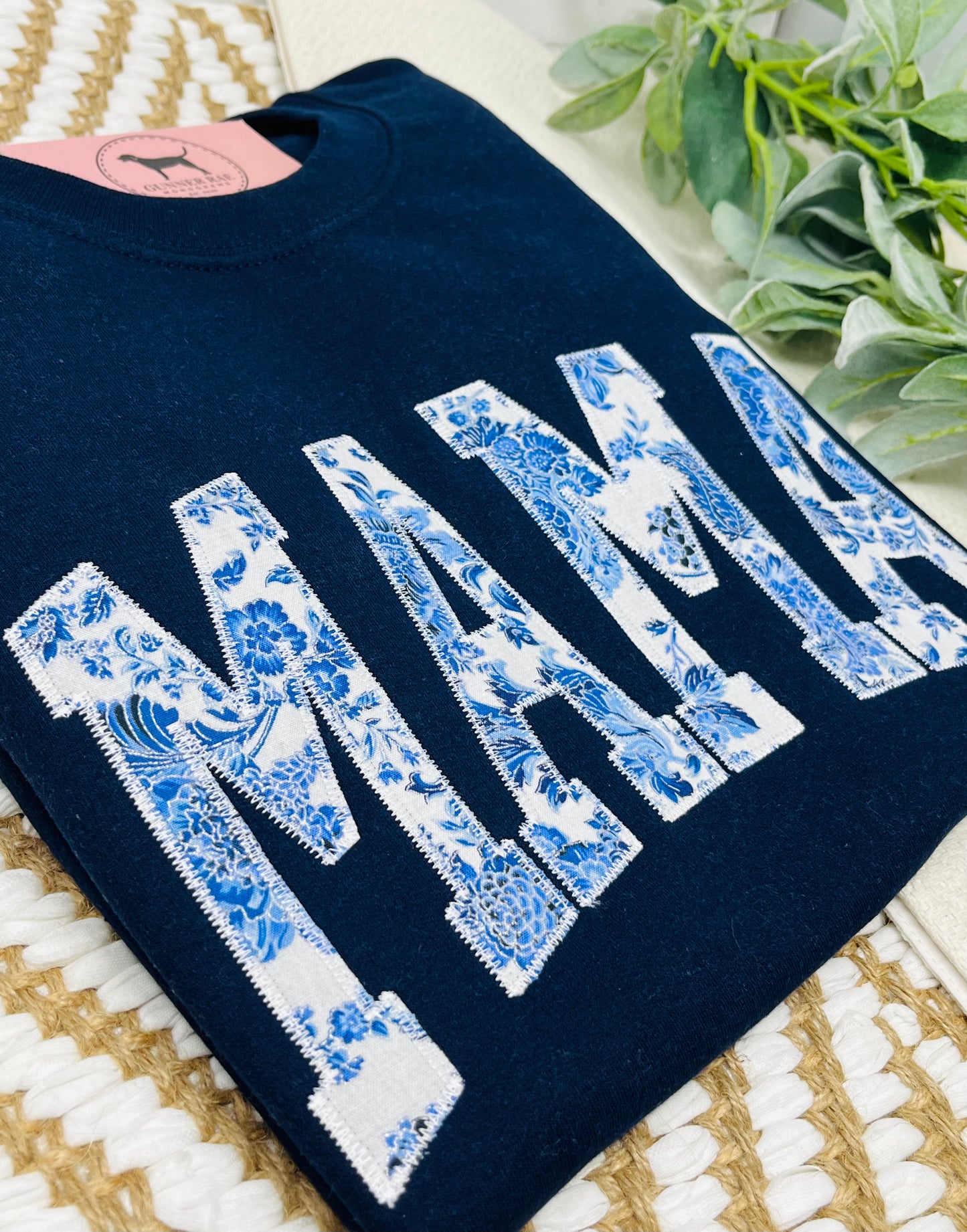 MAMA BLUE FLORAL Applique Embroidered T-shirt or Sweatshirt