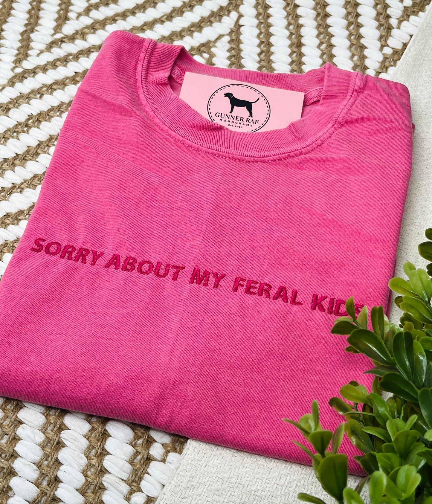 SORRY ABOUT MY FERAL KIDS Custom Embroidered T-shirt or Sweatshirt