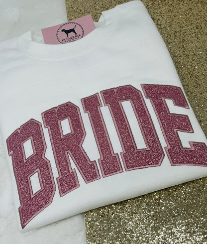 BRIDE ROSE PINK GLITTER Custom Applique Embroidered T-shirt or Sweatshirt