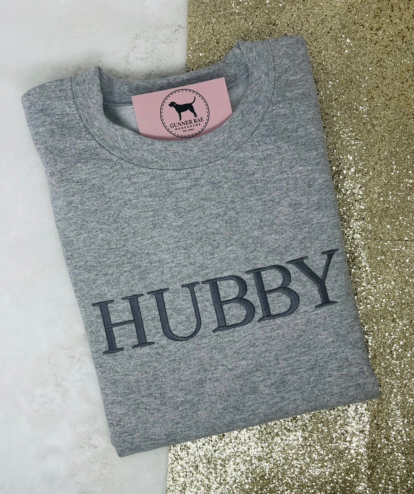 HUBBY Custom Embroidered T-shirt or Sweatshirt TNR FONT