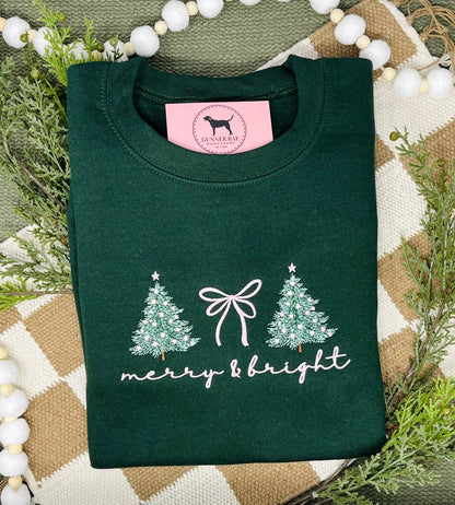 MERRY & BRIGHT BOW PINK Embroidered T-shirt or Sweatshirt