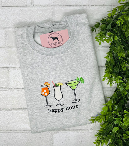 HAPPY HOUR Embroidered T-shirt or Sweatshirt