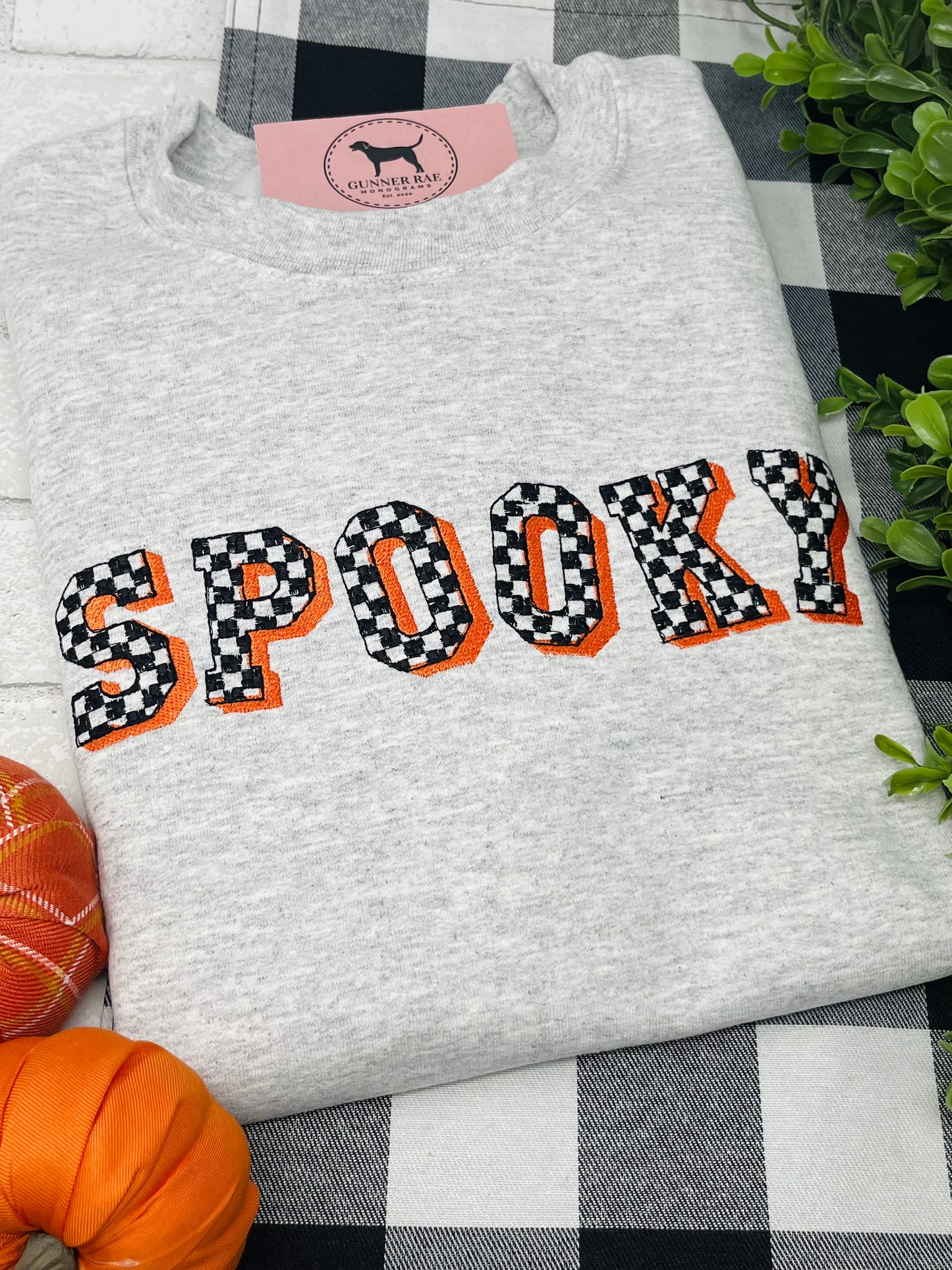 SPOOKY CHECKER Embroidered T-shirt or Sweatshirt