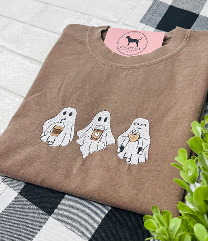 COFFEE GHOST TRIO Embroidered T-shirt or Sweatshirt