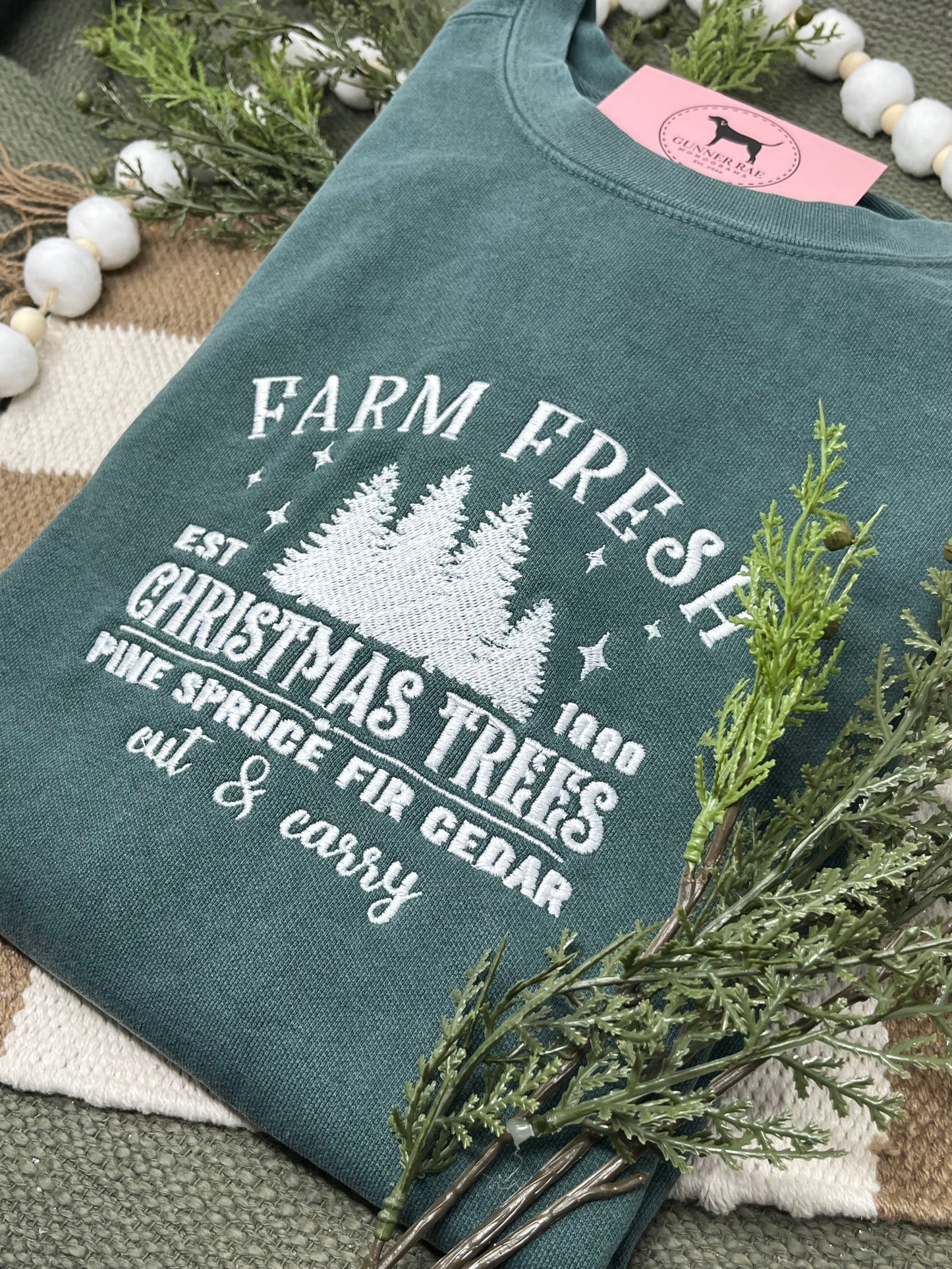 FARM FRESH CHRISTMAS TREES Embroidered T-shirt or Sweatshirt