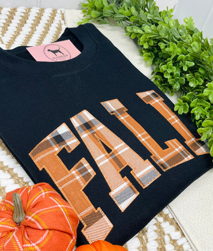 FALL PLAID Applique Embroidered T-shirt or Sweatshirt