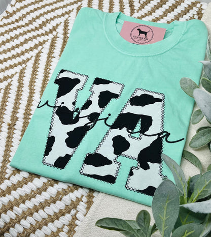 VA VIRGINIA Applique Embroidered T-shirt or Sweatshirt (BLACK COW PRINT)