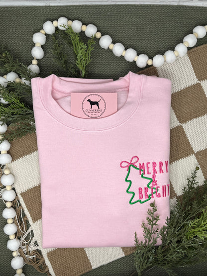 MERRY & BRIGHT TREE Embroidered T-shirt or Sweatshirt