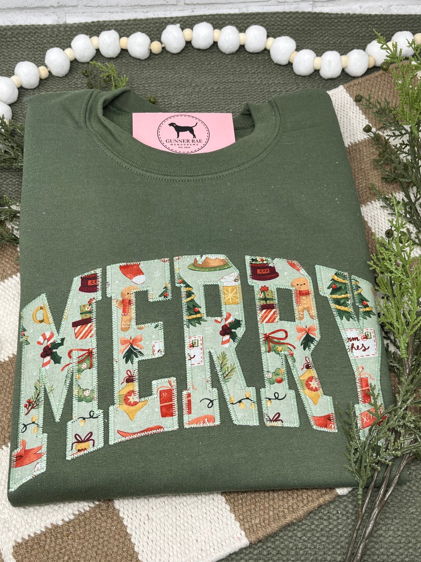 MERRY APPLIQUE Embroidered T-shirt or Sweatshirt