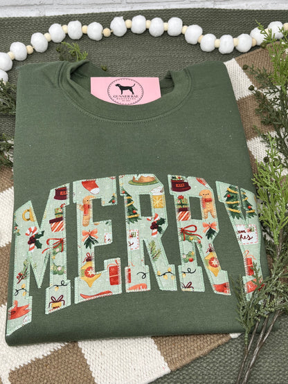 MERRY APPLIQUE Embroidered T-shirt or Sweatshirt